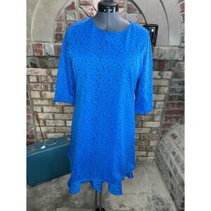 Dress 1980s polka dot shift blue black
